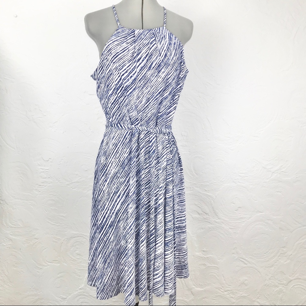 NWT Ann Taylor White/Blue Pattern Halter Dress-12